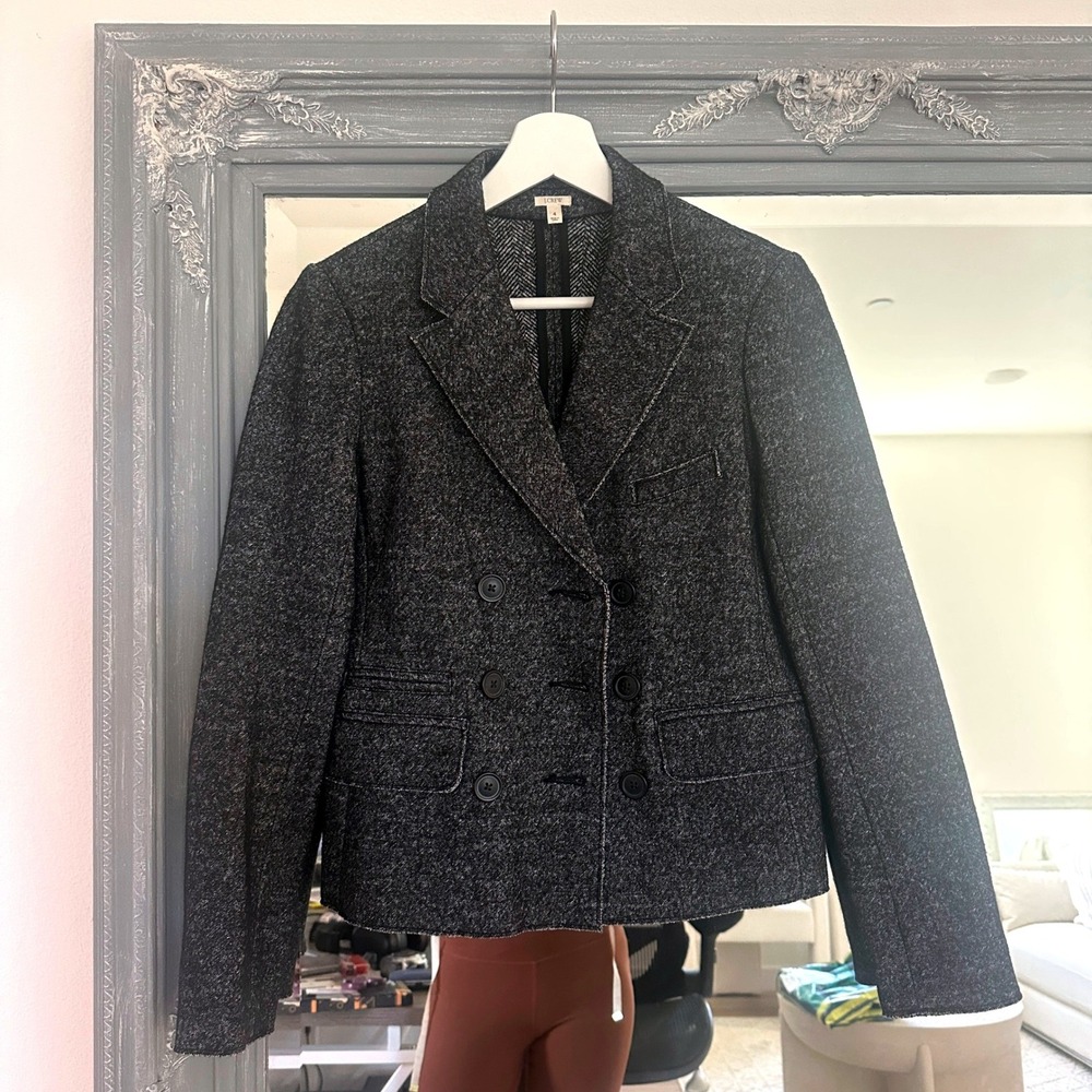 J. Crew Wool Marled Gray Black Thandie‎ Double Breasted Blazer Jacket Preppy 4 - Picture 3 of 7